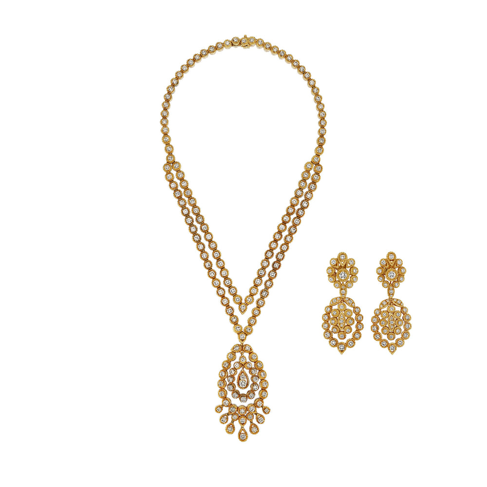 Macklowe Gallery Van Cleef & Arpels Indian-inspired Convertible Diamond Necklace and Pendant Earrings