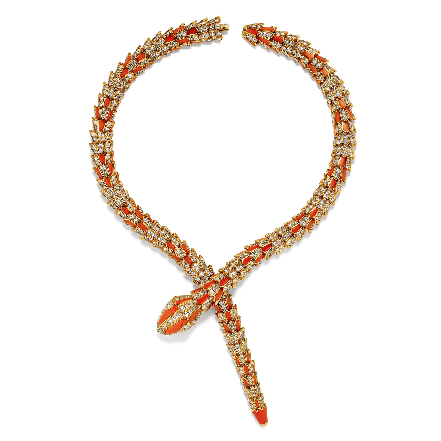 Macklowe Gallery Bulgari "Serpenti" Coral and Diamond Necklace