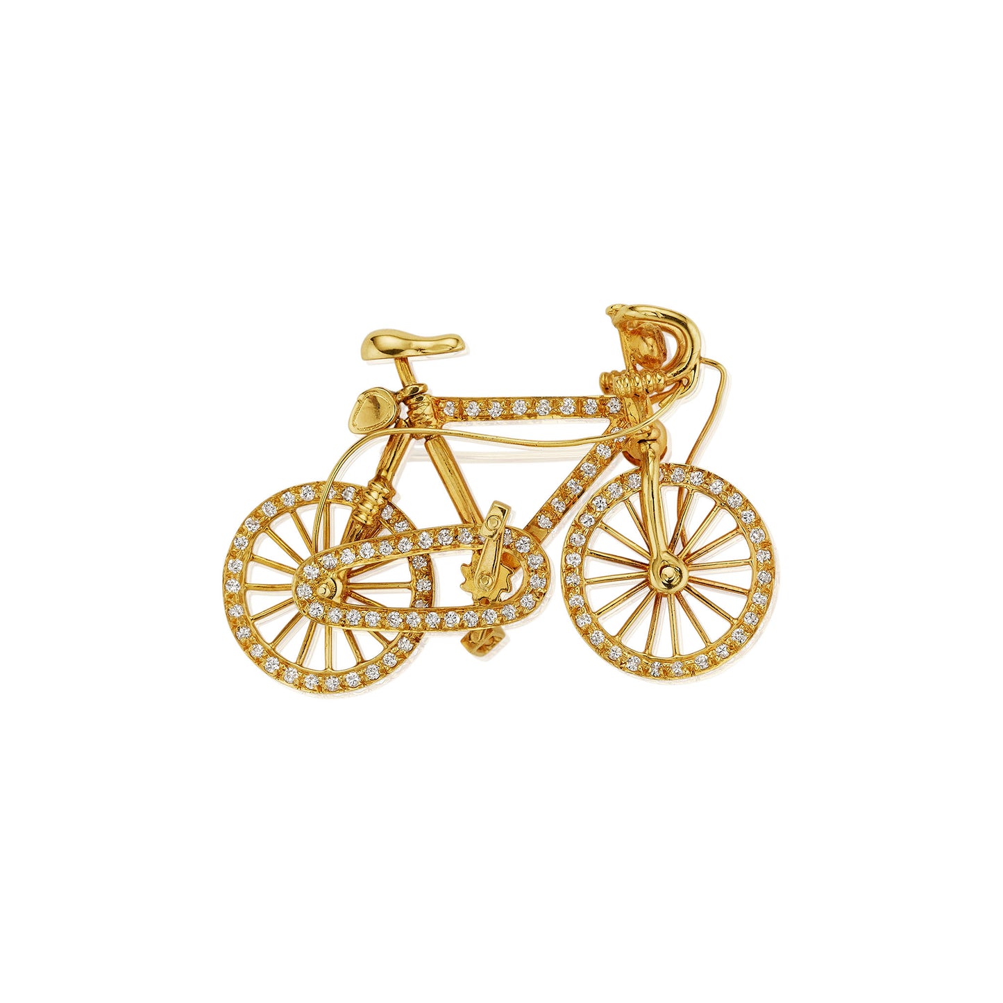 Macklowe Gallery Gold and Diamond Bicycle Brooch