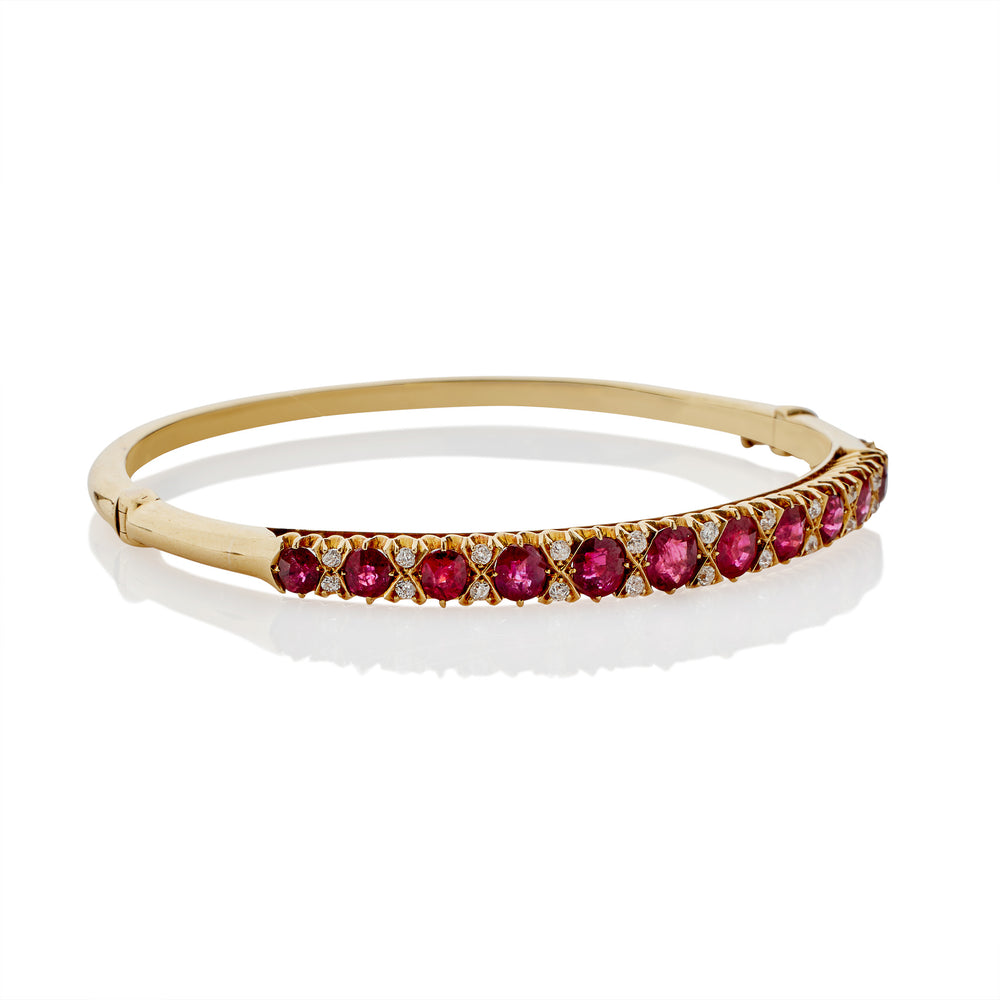 
                      
                        Macklowe Gallery Ruby and Old Mine-cut Diamond Bangle Bracelet
                      
                    