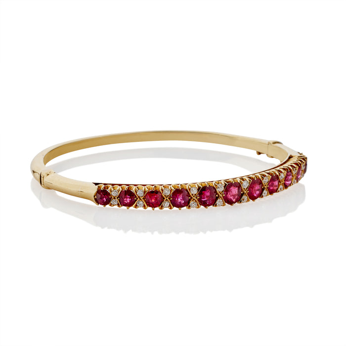 Macklowe Gallery Ruby and Old Mine-cut Diamond Bangle Bracelet