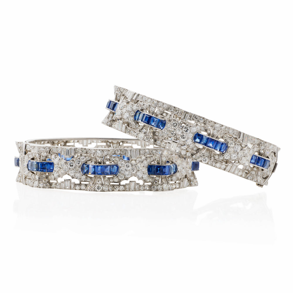 Macklowe Gallery Pair of Unusual French Art Deco Diamond Bangle Bracelets