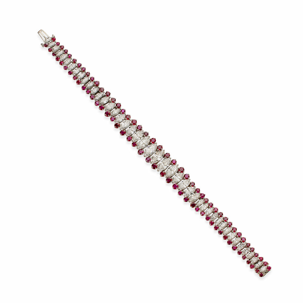 
                      
                        Macklowe Gallery Mid-20th Century Platinum, Diamond and Ruby Bracelet
                      
                    