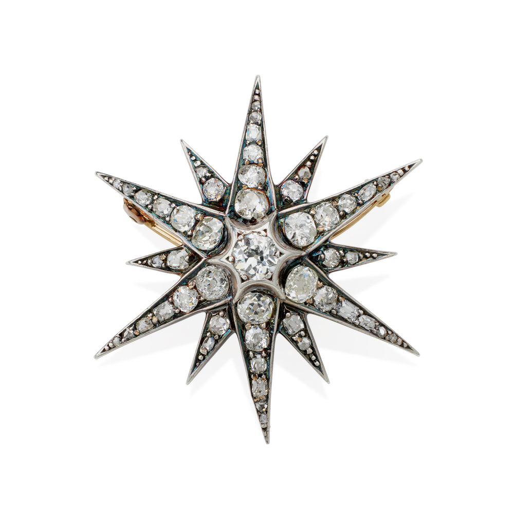 Macklowe Gallery Antique Old Mine-cut Diamond Star Brooch