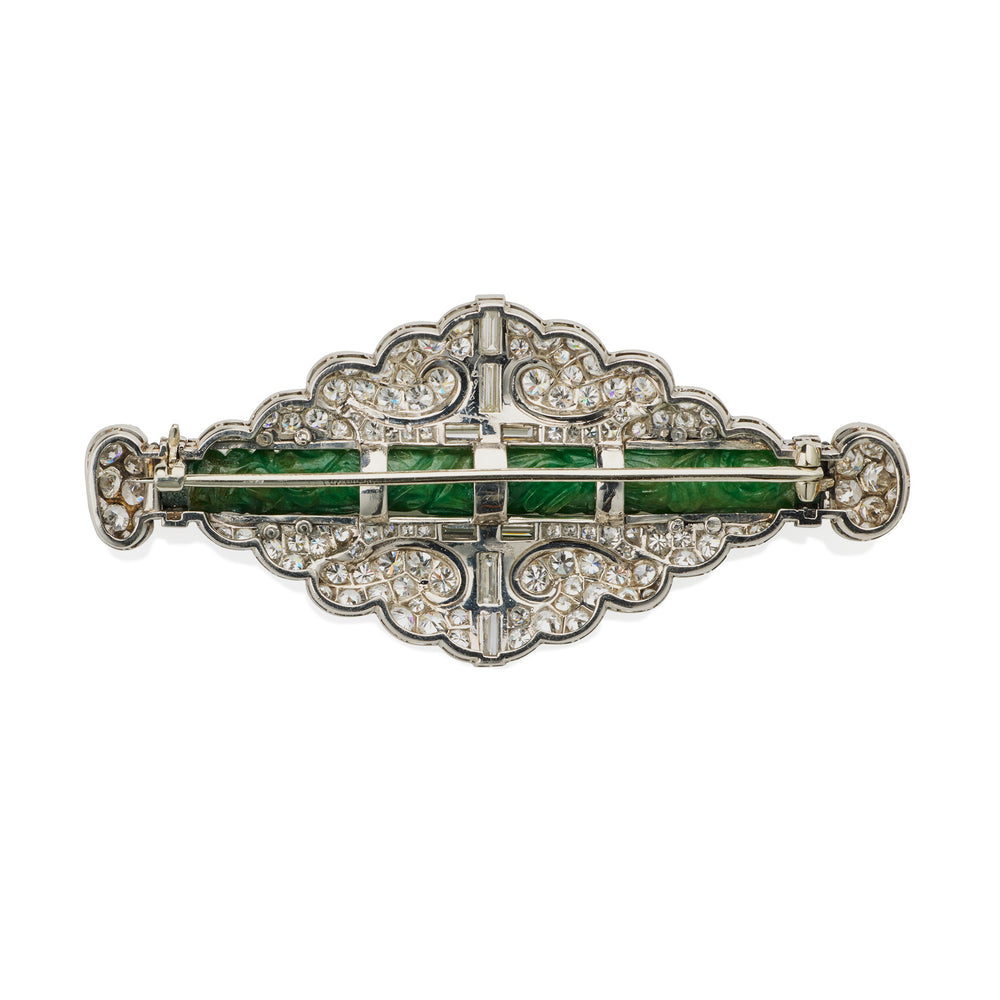 Macklowe Gallery Cartier Art Deco Jadeite and Diamond Brooch