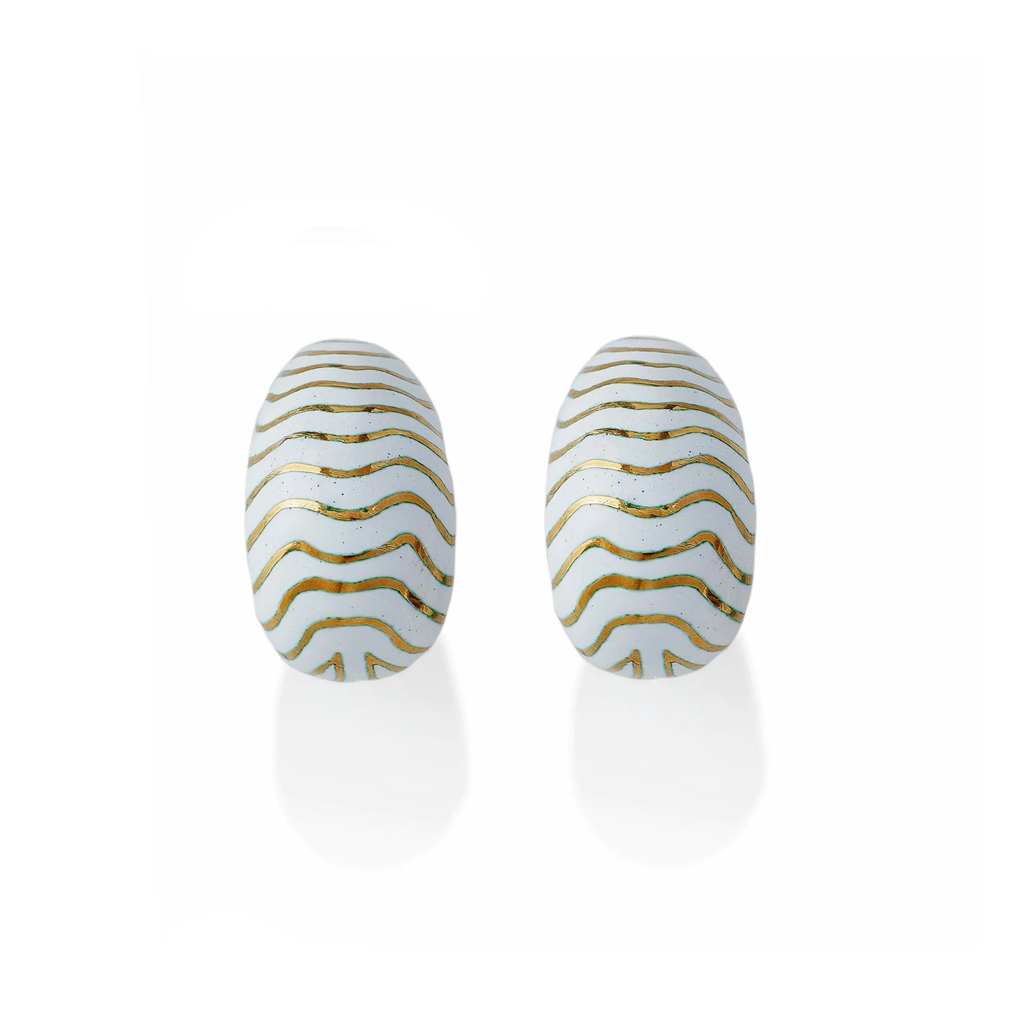 Macklowe Gallery David Webb White Enamel Tiger Stripe Clip Earrings