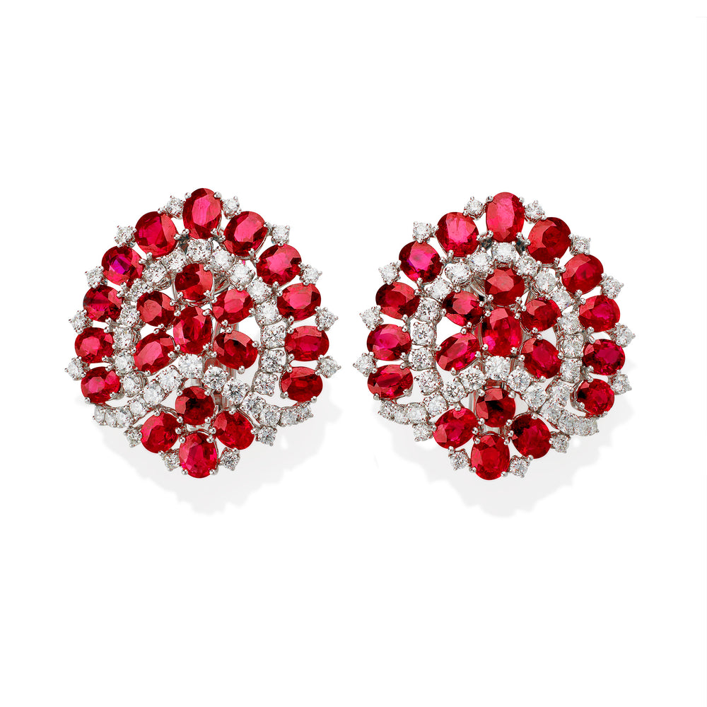 Macklowe Gallery Bulgari Roma 1960s Ruby and Diamond Clip Earrings