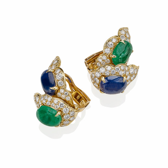 Macklowe Gallery Bulgari Emerald and Sapphire Clip Earrings