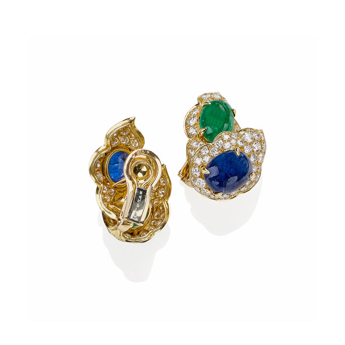 Macklowe Gallery Bulgari Emerald and Sapphire Clip Earrings