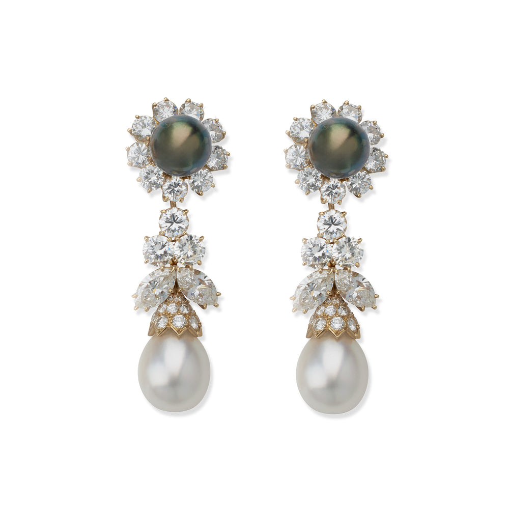 Macklowe Gallery Van Cleef & Arpels Diamond and Pearl Clip Earrings