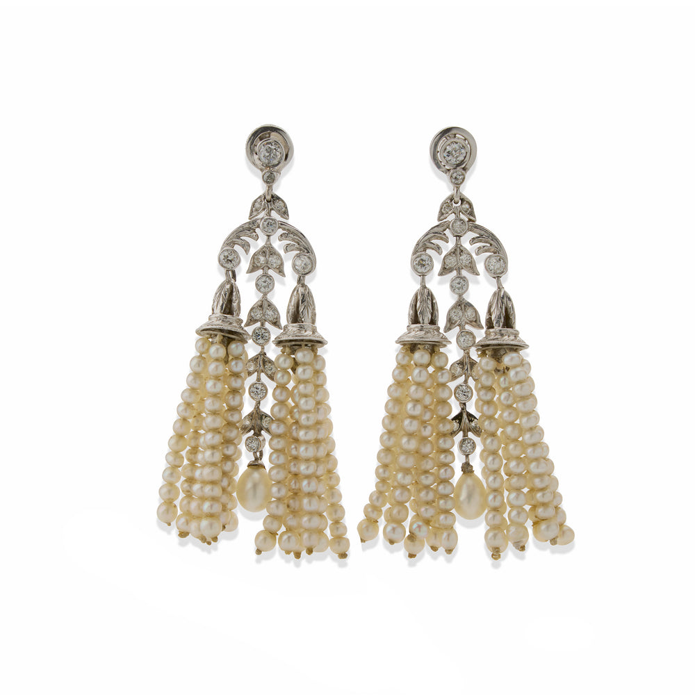 
                      
                        Macklowe Gallery Edwardian Seed Pearl and Diamond Tassel Earrings
                      
                    