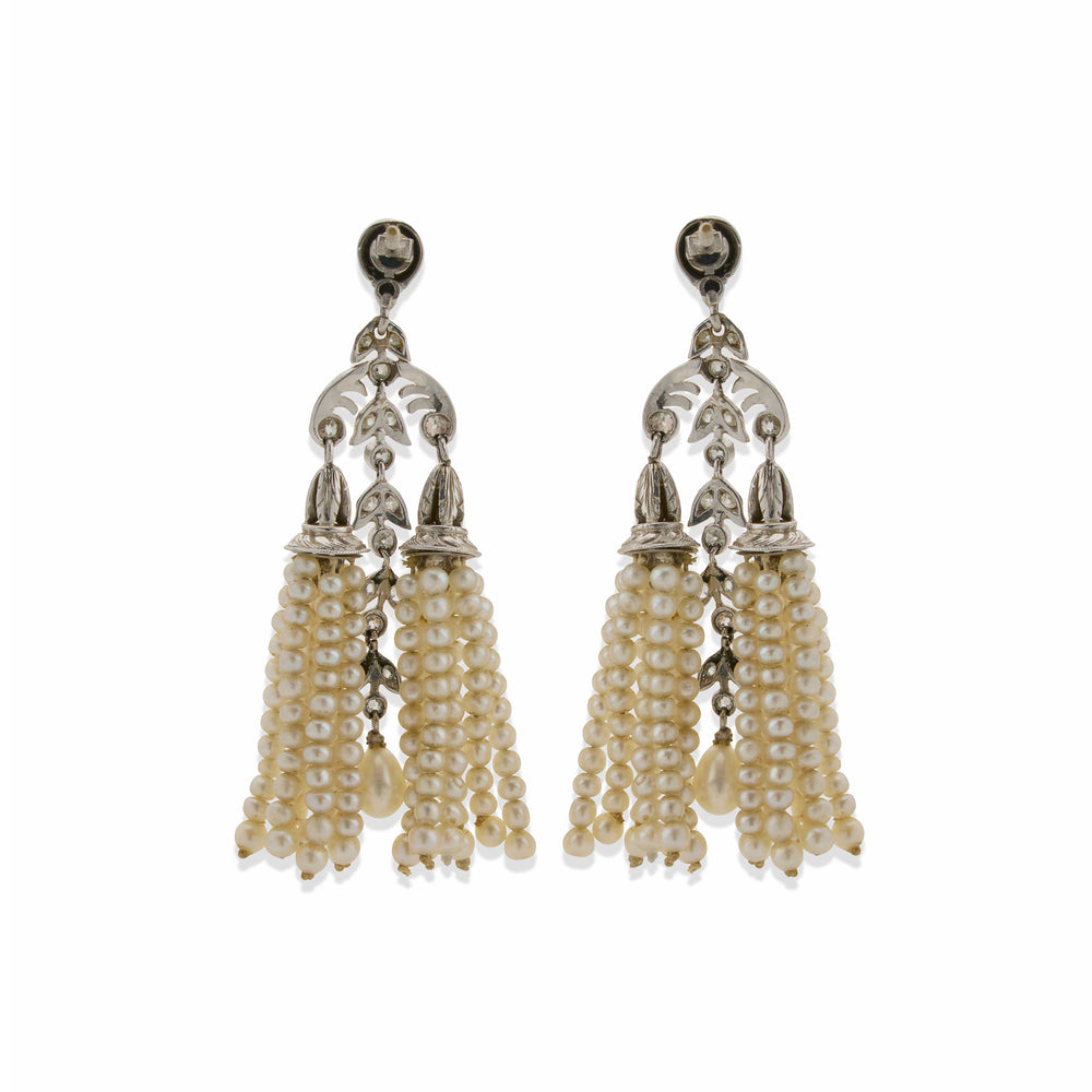 
                      
                        Macklowe Gallery Edwardian Seed Pearl and Diamond Tassel Earrings
                      
                    