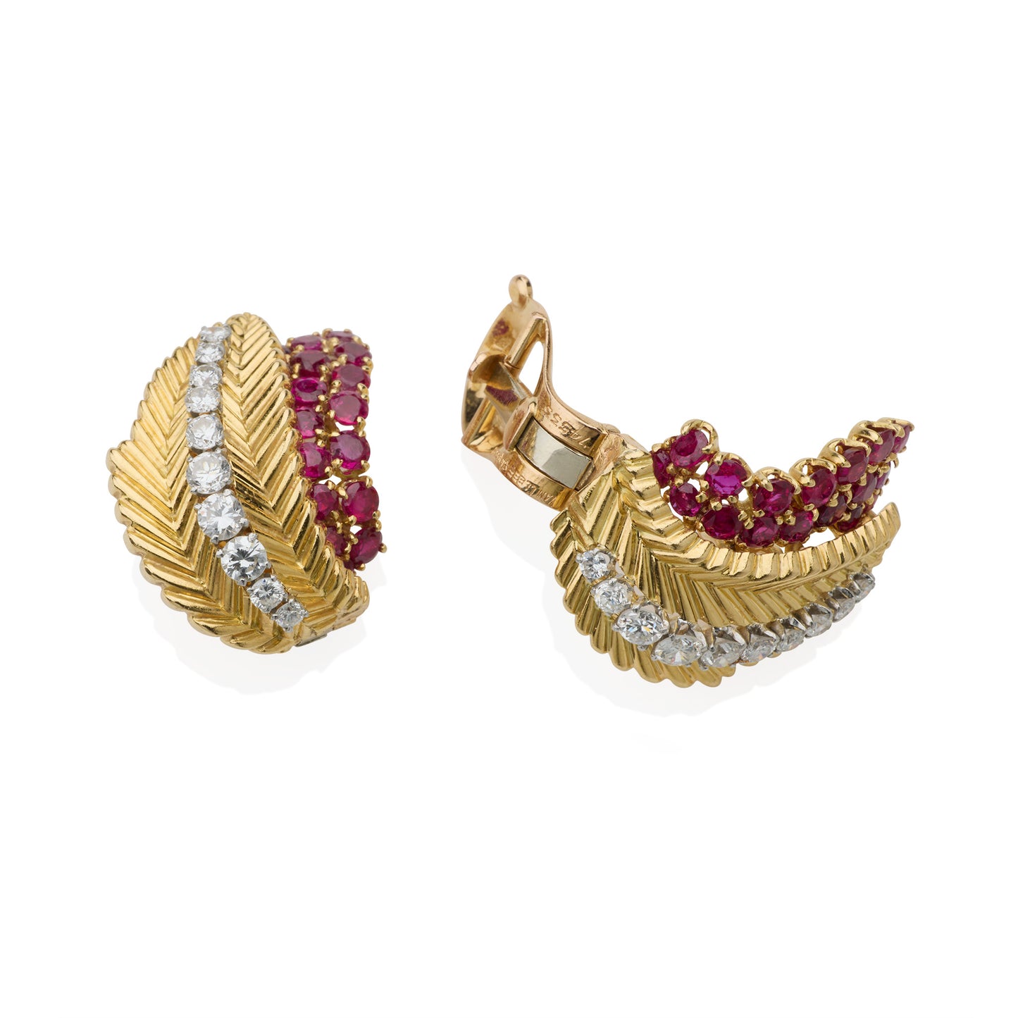 Macklowe Gallery Van Cleef & Arpels Paris Mid-century Ruby and Diamond Earrings