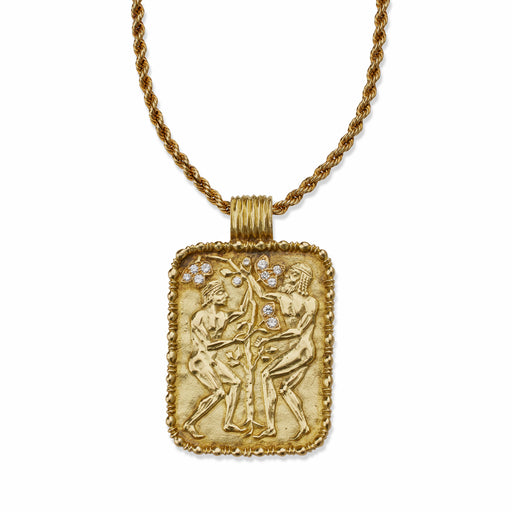 Macklowe Gallery Fred Paris 18K Gold and Diamond Gemini Pendant Necklace