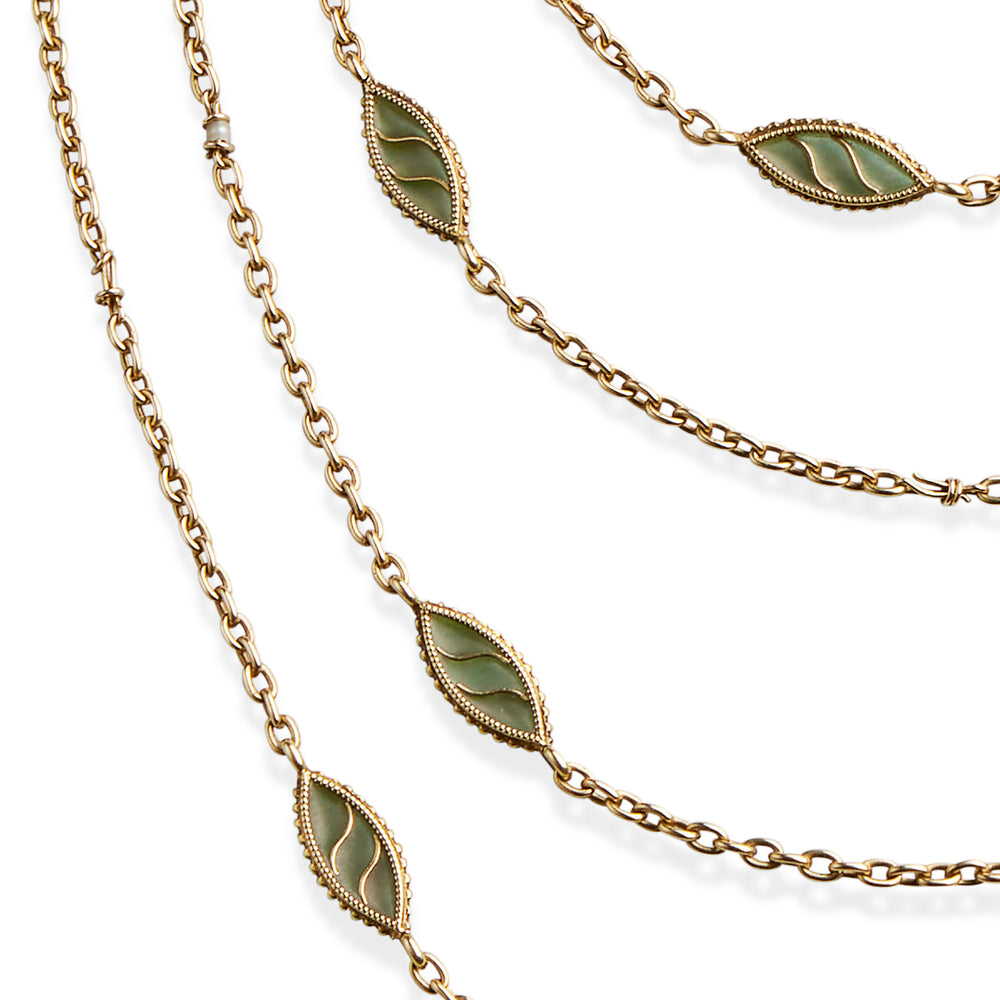 
                      
                        Macklowe Gallery French Art Nouveau 18K Gold and Plique-à-jour Enamel Longchain Necklace
                      
                    