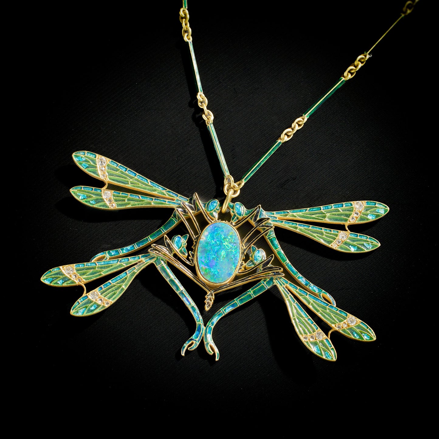 Macklowe Gallery René Lalique Four Dragonfly Pendant Necklace