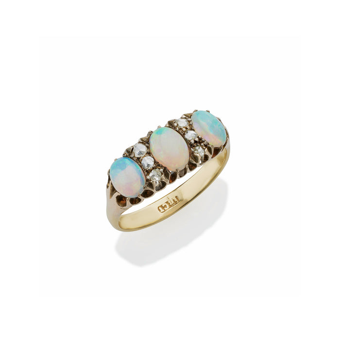 Macklowe Gallery English Opal and Rose-cut Diamond Three Stone Ring