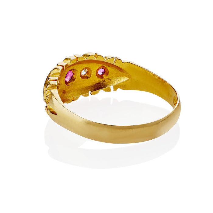 Macklowe Gallery English Antique Ruby and Diamond Five Stone Ring