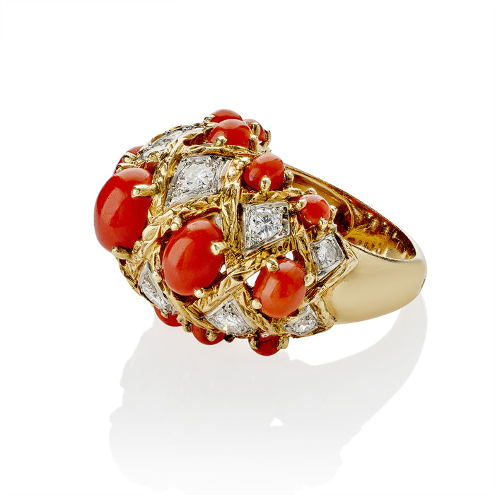 Macklowe Gallery André Vassort Paris Coral and Diamond Bombé Ring