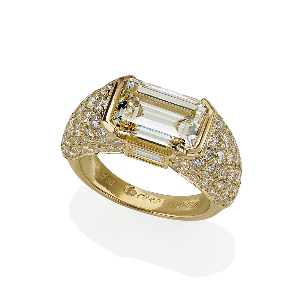 
                      
                        Macklowe Gallery Cartier Monture Paris 4.93 Carats Emerald-cut Diamond Bombé Ring
                      
                    