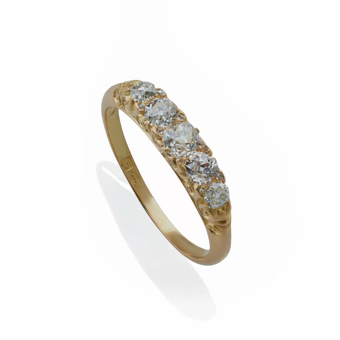 Macklowe Gallery Antique English 18K Gold and Five Stone Diamond Ring