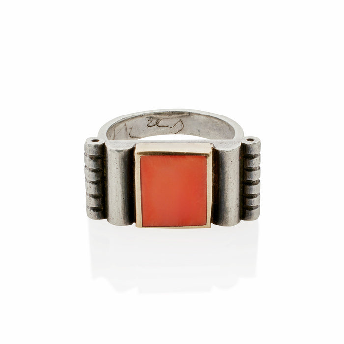 Macklowe Gallery Jean Després Silver and Coral Ring