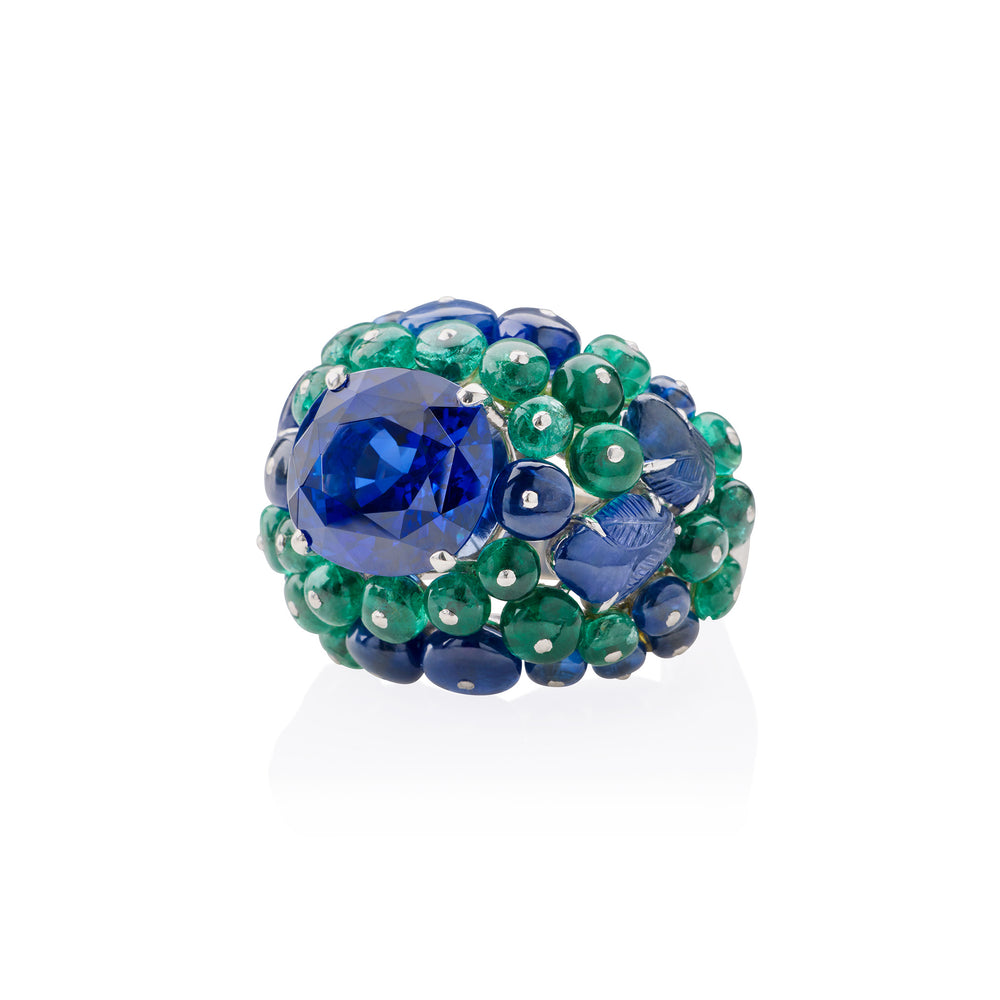 
                      
                        Macklowe Gallery Cartier Paris Ceylon Sapphire and Emerald Boule Ring
                      
                    