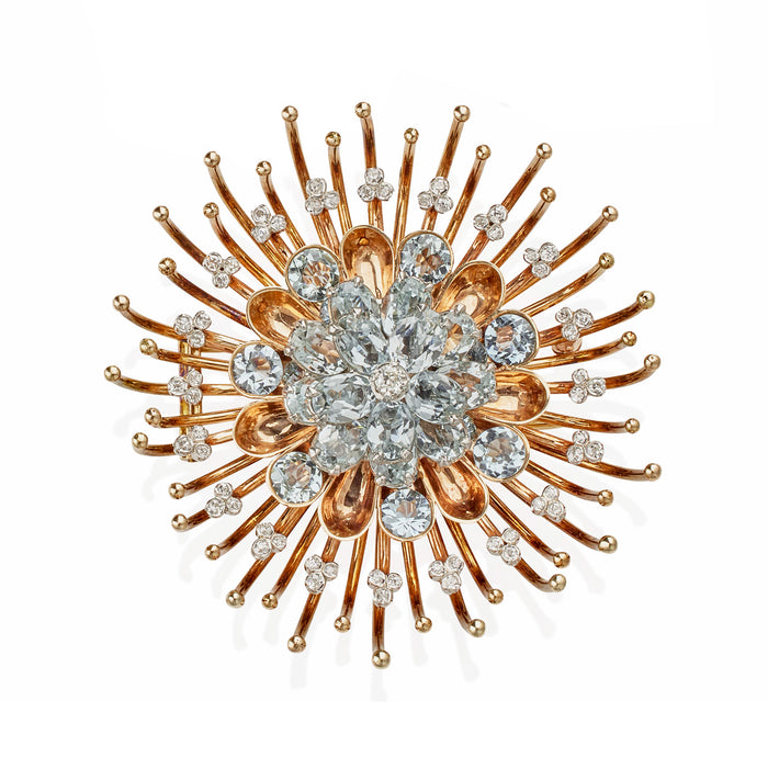 Macklowe Gallery Tiffany & Co. 1940s Aquamarine and Diamond Chrysanthemum Brooch