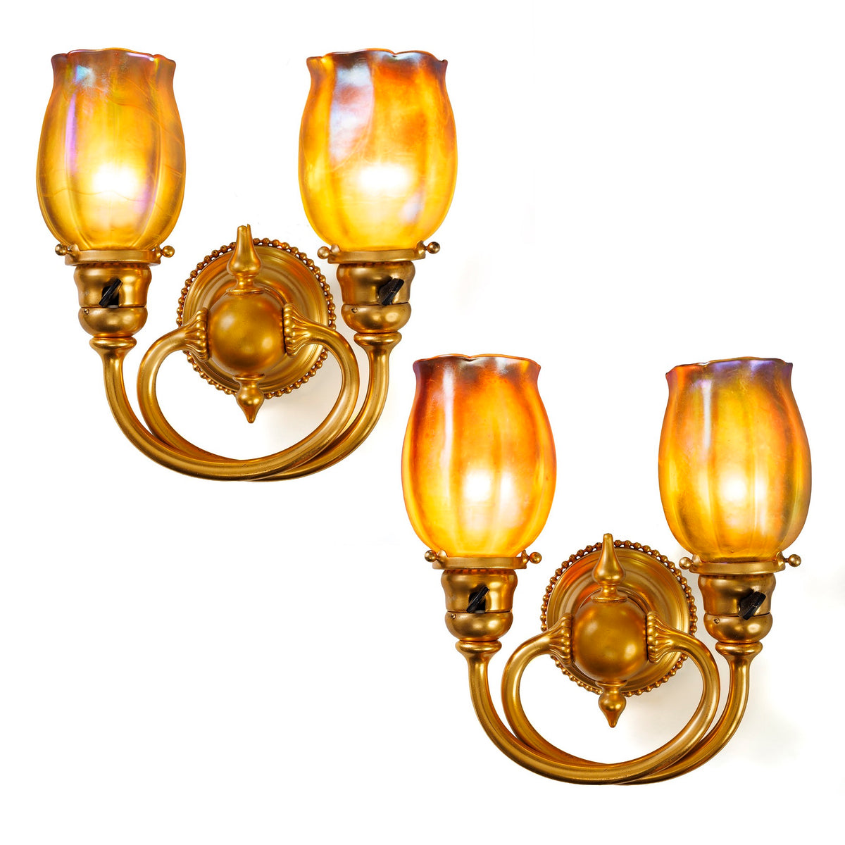 Macklowe Gallery Tiffany Studios New York Pair of "Two-Light" Sconces