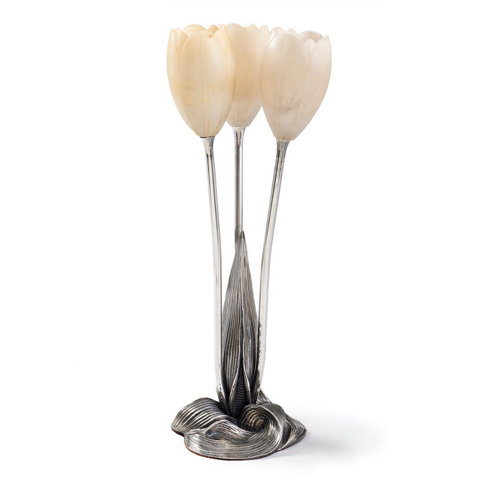 Macklowe Gallery Albert Cheuret Silvered Bronze and Alabaster "Tulip" Lamp