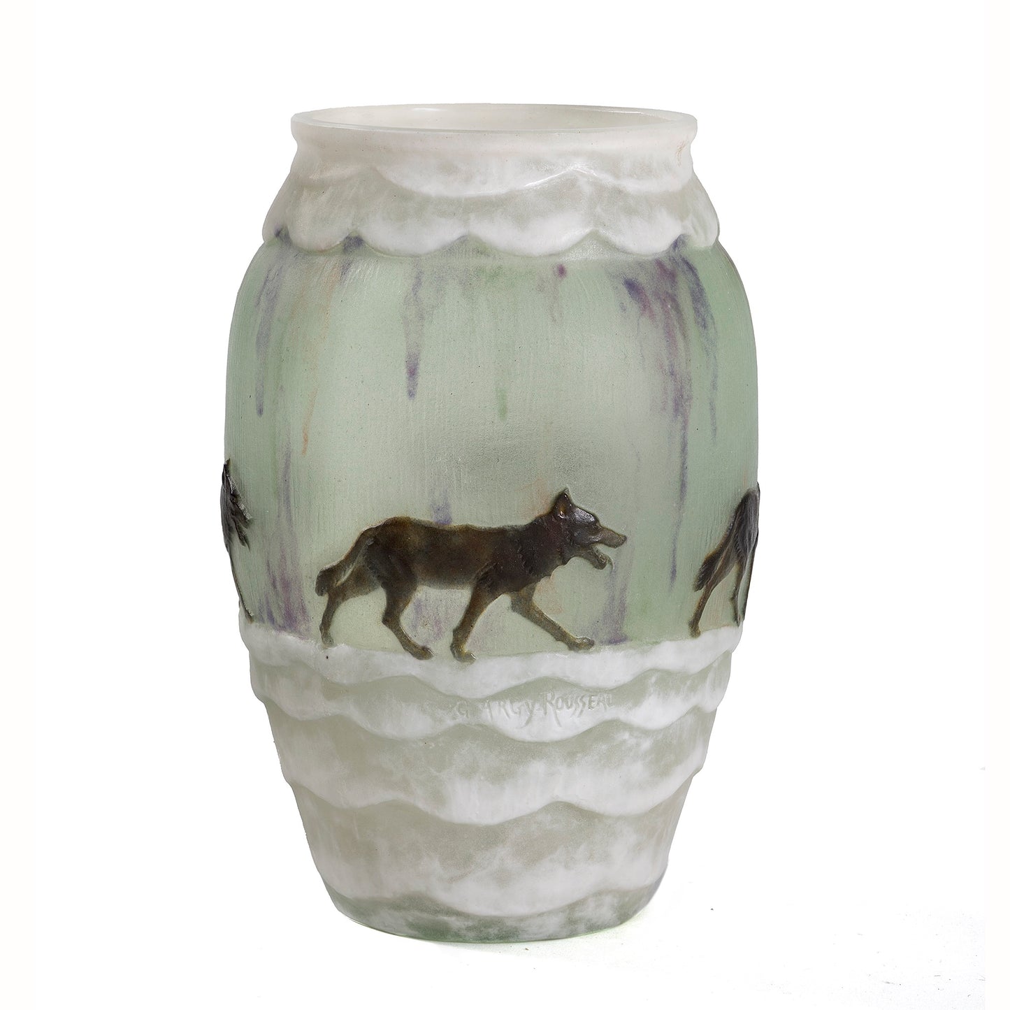 Macklowe Gallery Gabriel Argy-Rousseau “Les Loups dans la Neige” Cameo Glass Vase