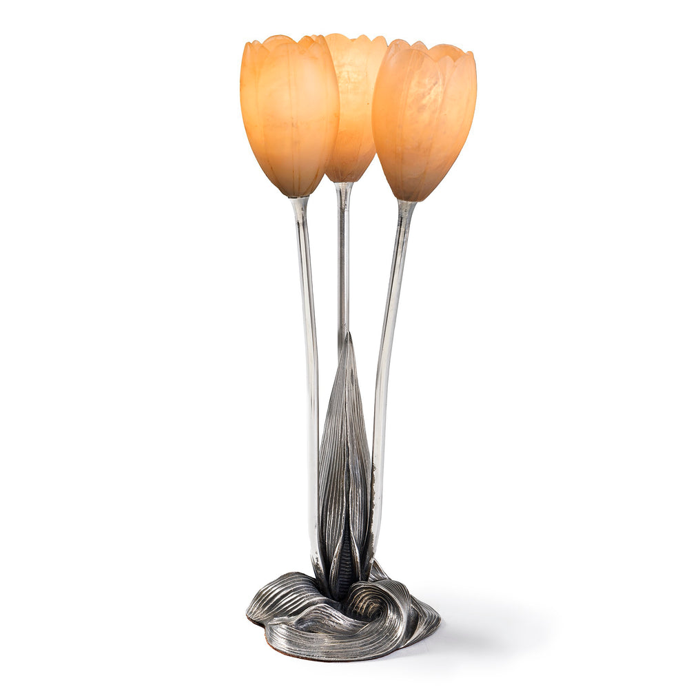 Macklowe Gallery Albert Cheuret Silvered Bronze and Alabaster "Tulip" Lamp