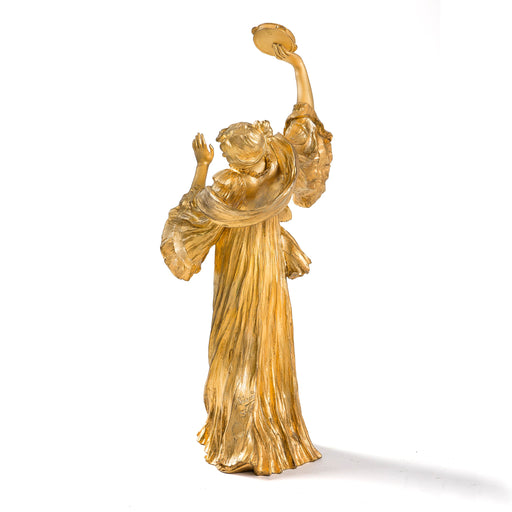 Macklowe Gallery Agathon Léonard "Danseuse Tambourin à Droite" Gilt Bronze Sculpture