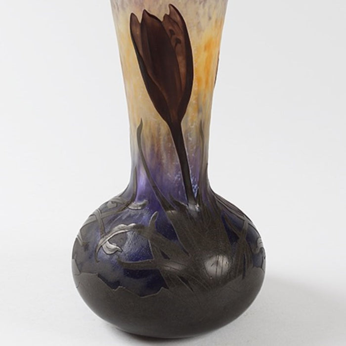 Daum Nancy Cameo and Martelé Glass "Crocus" Vase