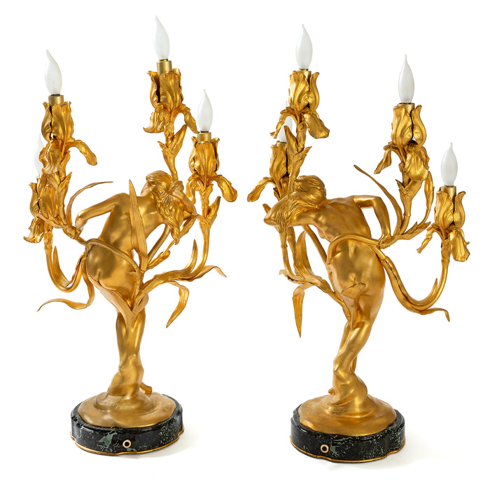 Macklowe Gallery Maurice Bouval Pair of Gilt Bronze "Obsession et Reve" Candelabra