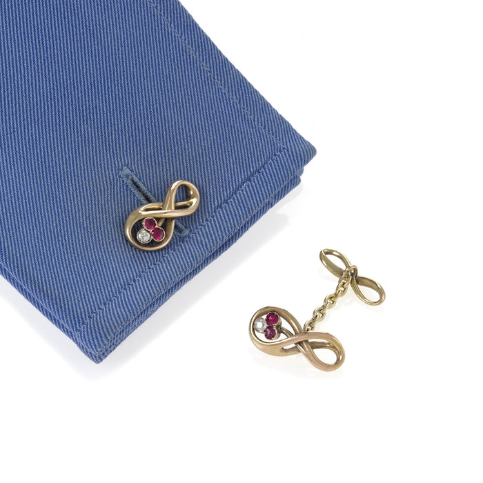 Macklowe Gallery Ruby and Diamond Gold Infinity Cuff Links