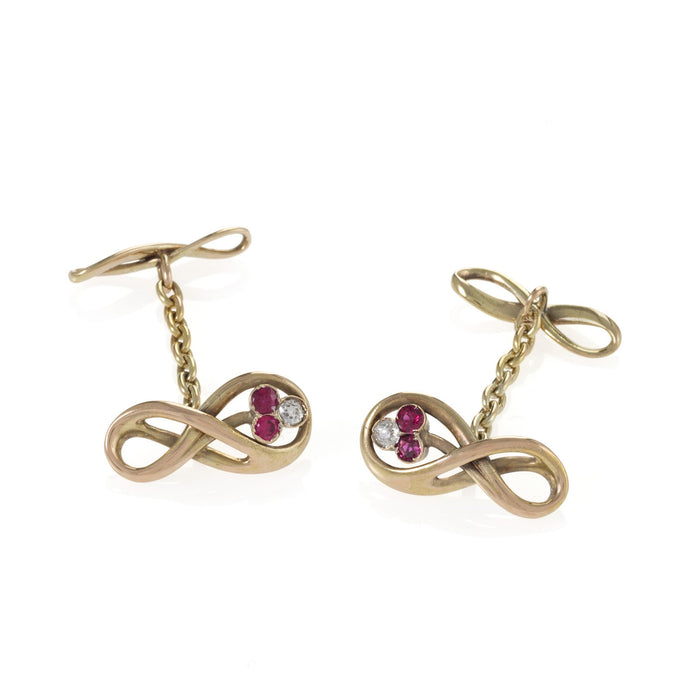 Macklowe Gallery Ruby and Diamond Gold Infinity Cuff Links