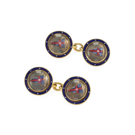 Macklowe Gallery Benzie of Cowes New York Yacht Club Rock Crystal and Enamel Cuff Links