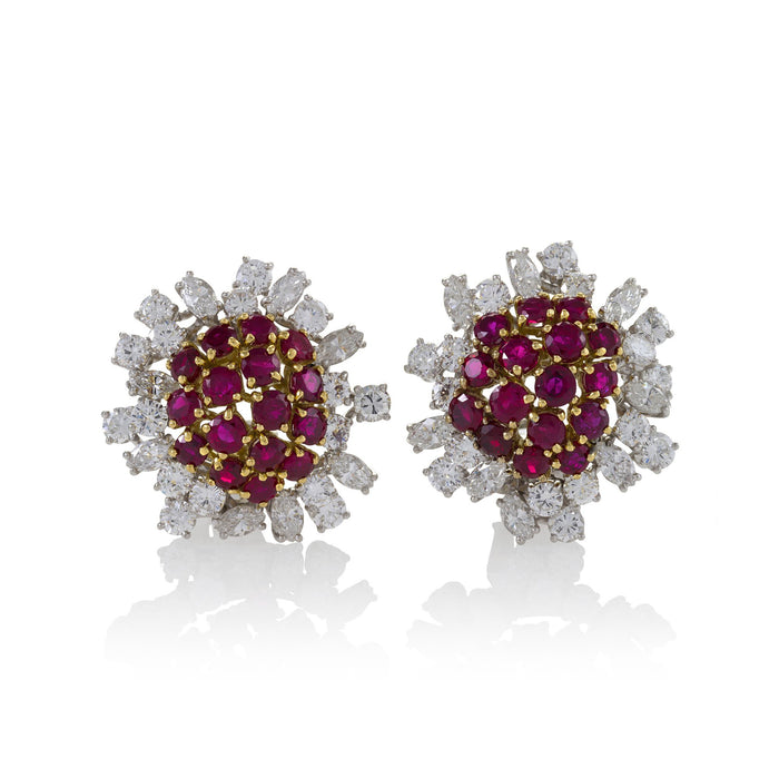 Macklowe Gallery Boucheron Paris Ruby and Diamond Flower Earrings