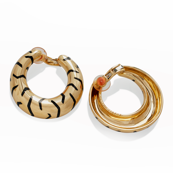 Macklowe Gallery Cartier Paris Tiger Stripe Hoop Earrings 