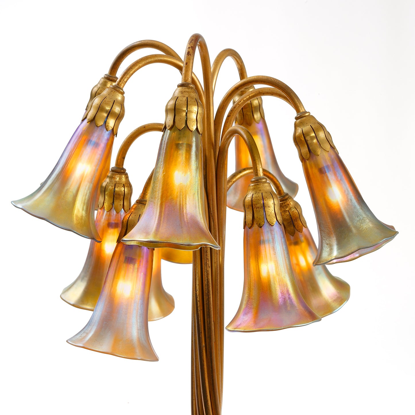 Macklowe Gallery Tiffany Studios New York "Twelve Light Lily" Gilt Bronze Floor Lamp