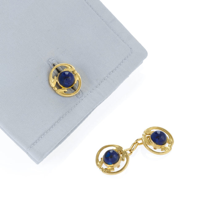 Macklowe Gallery Mid-Century Cabochon Sapphire Cuff Links