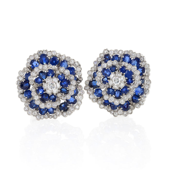 Macklowe Gallery Van Cleef & Arpels Sapphire and Diamond "Camellia" Earrings